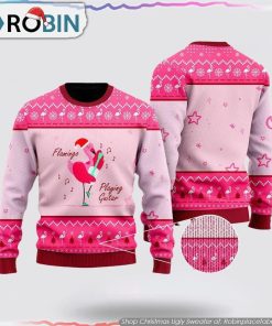 Funny Flamingo Playing Guitar Christmas Christmas Ugly Sweater