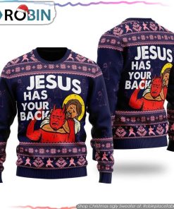 Funny Jesus Has Your Back Christmas Ugly Sweater Gifts For Christians