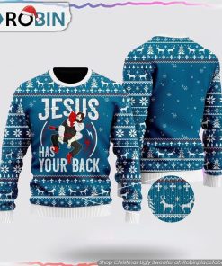 Funny Jesus Has Your Back Jiu Jitsu Christmas Ugly Sweater Gifts For Christians