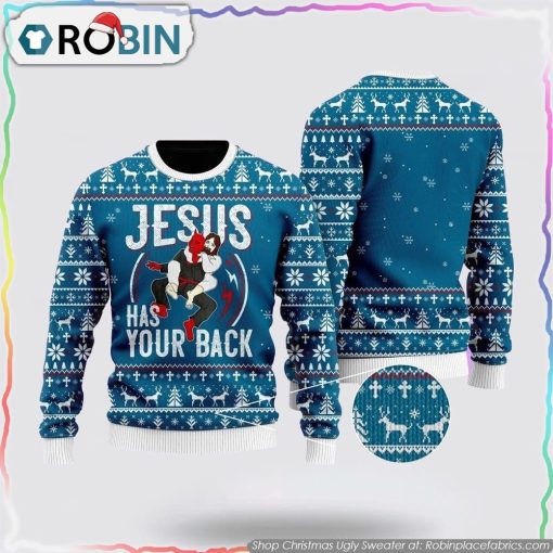 Funny Jesus Has Your Back Jiu Jitsu Christmas Ugly Sweater Gifts For Christians