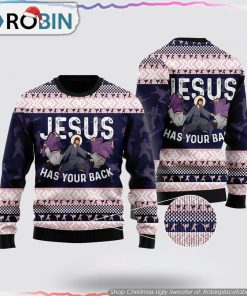Funny Jesus Has Your Back Jiu Jitsu Ugly Christmas Sweater Gifts For People Who Love Jesus