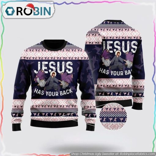 Funny Jesus Has Your Back Jiu Jitsu Ugly Christmas Sweater Gifts For People Who Love Jesus