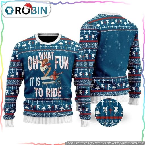 Funny Jesus Ride Skateboarding With Satan Ugly Christmas Sweater Gifts For Christians