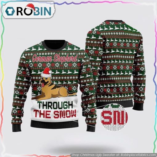 German Shepherd Dogs Through The Snow Christmas Ugly Sweater Dog Lover Christmas Sweater