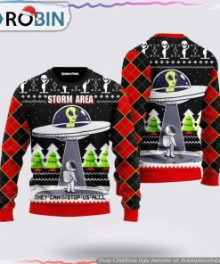 Get Festive With Alien Stop Area Ugly Christmas Sweater Get Festive With Alien Stop Area Ugly Christmas Sweater