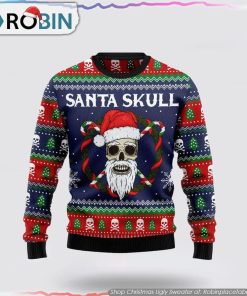 Get Festive With Santa Skull Ugly Christmas Sweater Get Festive With Santa Skull Ugly Christmas Sweater