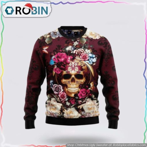 Get Festive With Skull Flower Christmas Ugly Sweater
