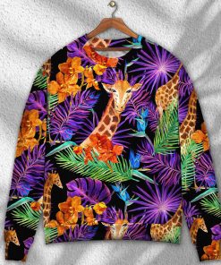Giraffe Tropical Leaf Colorful Christmas Ugly Sweater, Sweatshirt