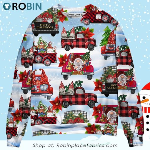 Gnome And Christmas Truck Merry Xmas Christmas Ugly Sweater, Sweatshirt