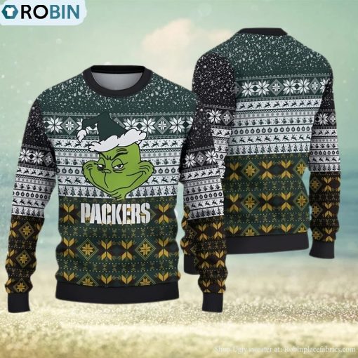 Green Bay Packers Christmas Grinch Ugly Sweater For Men Women