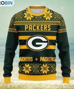 Green Bay Packers Snowflake Christmas Pullover Ugly Christmas Sweater 3D Gift For Fans
