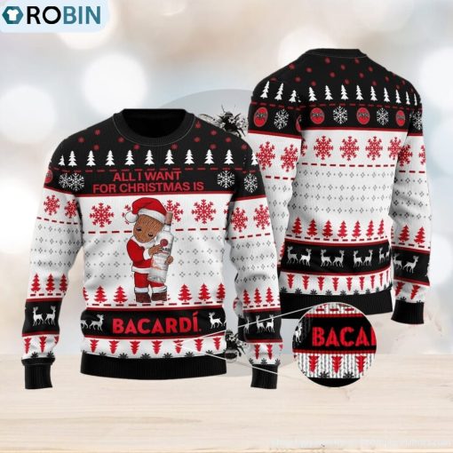 Groot All I Need For Christmas Is Bacardi Ugly Christmas Sweater For Men And Women Gift