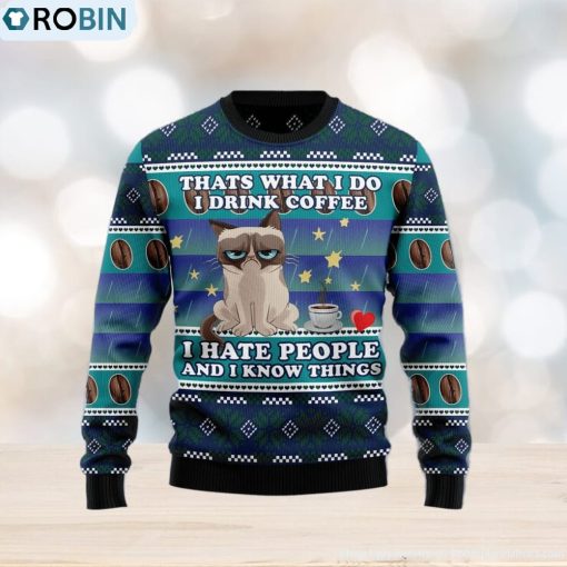 Grumpy Cat Coffee Ugly Christmas Sweater Gift Men Women