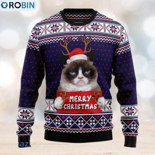 Grumpy Cat Merry Christmas Xmas Santa Hat 3D Sweater Gift For Christmas Matching Family Shirts For Christmas