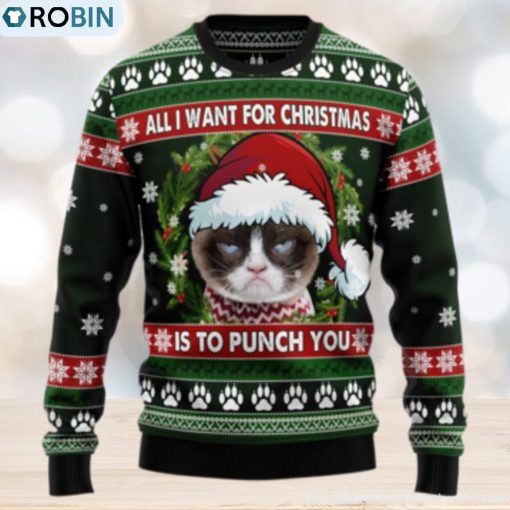 Grumpy Cat Punch You TY2010 Ugly Christmas Sweater