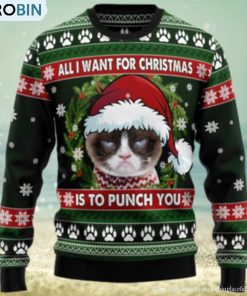Grumpy Cat Punch You TY2010 Ugly Christmas Sweater