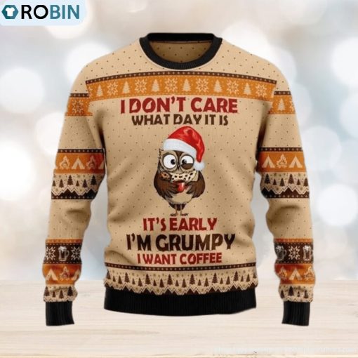 Grumpy Owl I Don’t Care Ugly Sweater