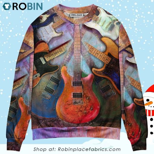 Guitar Abstract Colorful Lover Guitar Art Style Ugly Christmas Sweater