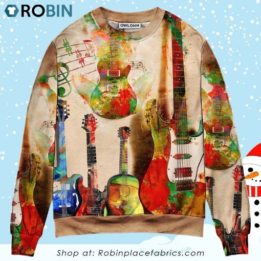 Guitar Abstract Guitar Colorful Art Style Christmas Ugly Sweater, Sweatshirt