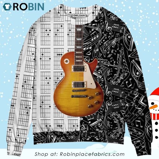 Guitar Bass Musician Black And White 3D Printed Christmas Ugly Sweater