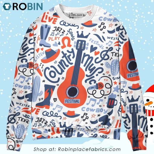 Guitar Country Music Festival Elements Ugly Christmas Sweater