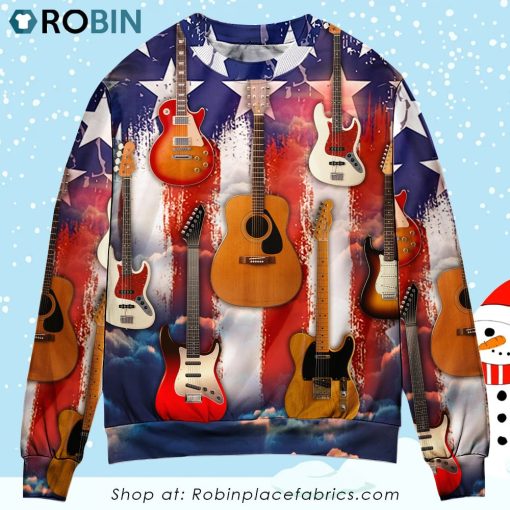 Guitar Independence Day Star America Christmas Ugly Sweater, Sweatshirt