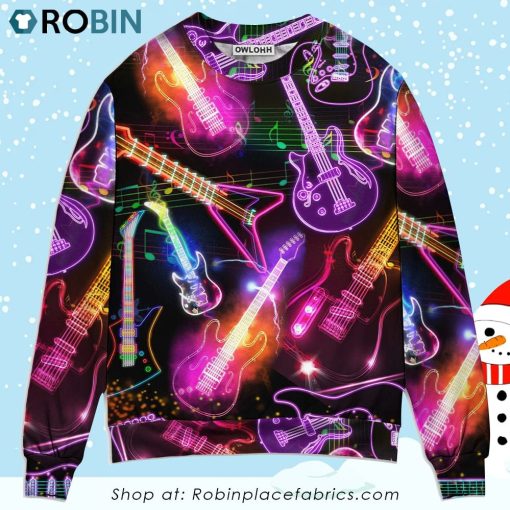 Guitar Neon Amazing Christmas Christmas Ugly Sweater, Sweatshirt