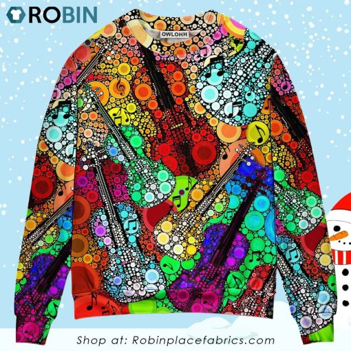 Guitar Scroll Bubble Colorful Ugly Christmas Sweater