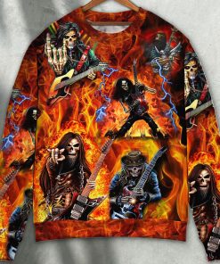 Guitar Skull Fire Style Sweater Ugly Christmas Sweater