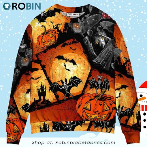Halloween Bat Pumpkin Scary Ugly Christmas Sweater