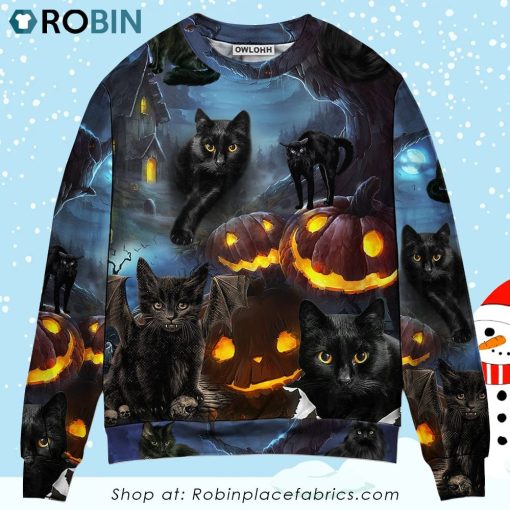 Halloween Black Cat Dark Night Style Ugly Christmas Sweater