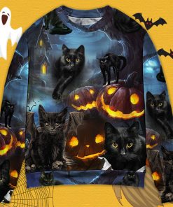 Halloween Black Cat Dark Night Style Ugly Christmas Sweater