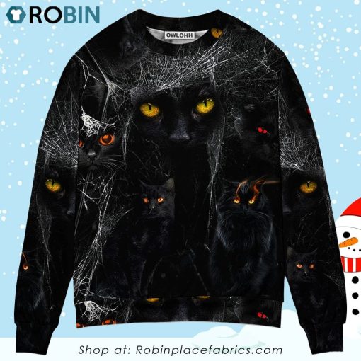 Halloween Black Cat In The Dark 3D Printed Christmas Ugly Sweater
