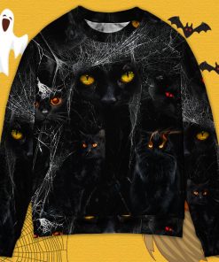 Halloween Black Cat In The Dark 3D Printed Christmas Ugly Sweater