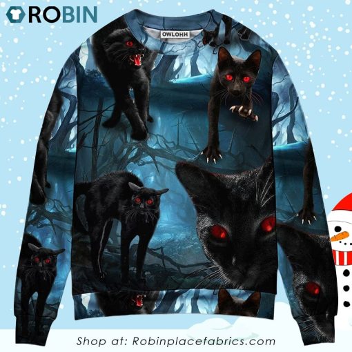 Halloween Black Cat Scary Style Christmas Ugly Sweater, Sweatshirt