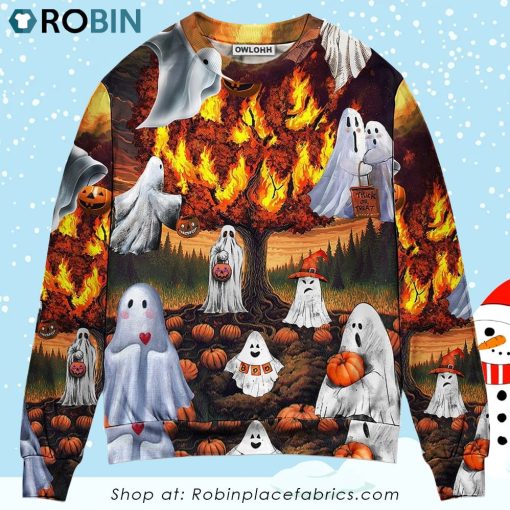 Halloween Boo Pumpkin Burning Scary 3D Printed Christmas Ugly Sweater