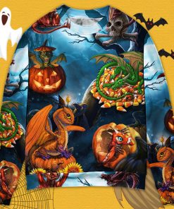 Halloween Dragon Pumpkin Scary Sky Night Ugly Christmas Sweater