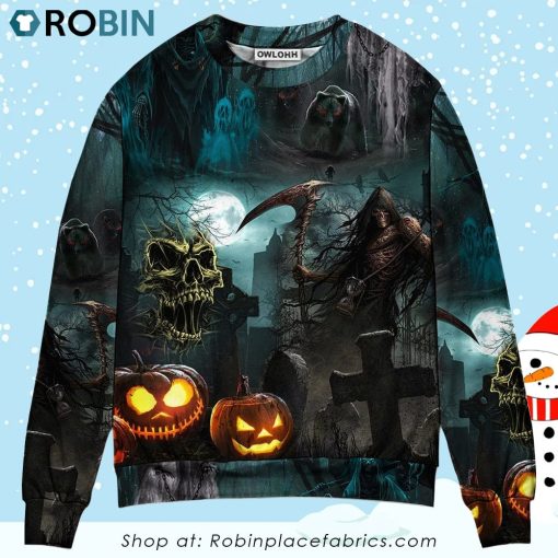 Halloween Ghost In The Dark Pumpkin Scary 3D Printed Christmas Ugly Sweater