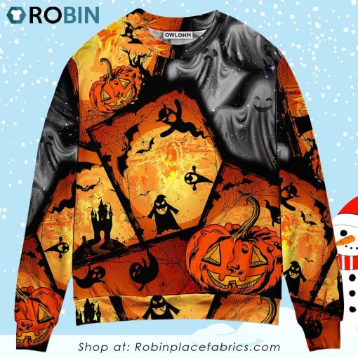 Halloween Ghost Pumpkin Scary Christmas Ugly Sweater, Sweatshirt