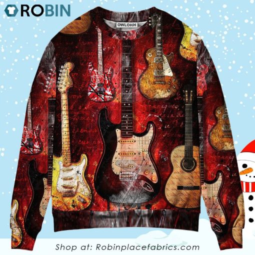 Halloween Guitar Abstract Guitar Art Style Ugly Christmas Sweater