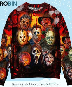 Halloween Horror Movie Characters Blood Scary Christmas Ugly Sweater, Sweatshirt