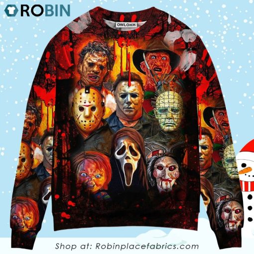 Halloween Horror Movie Characters Blood Scary Christmas Ugly Sweater, Sweatshirt