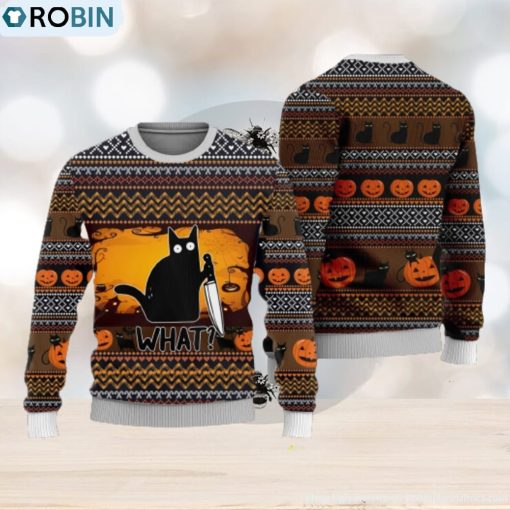 Halloween Killer Black Cat Funny Cat What Ugly Christmas Sweater Christmas Gift