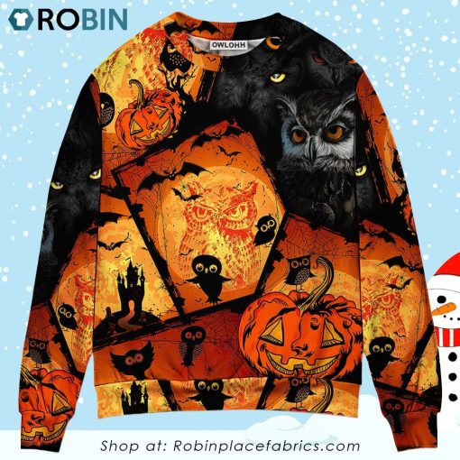 Halloween Owl Pumpkin Scary Christmas Ugly Sweater, Sweatshirt