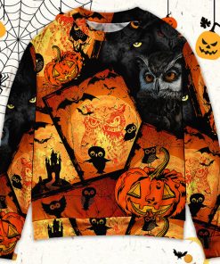 Halloween Owl Pumpkin Scary Christmas Ugly Sweater, Sweatshirt