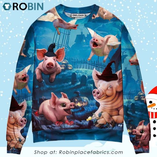 Halloween Pig Fly Pumpkin Scary 3D Printed Christmas Ugly Sweater