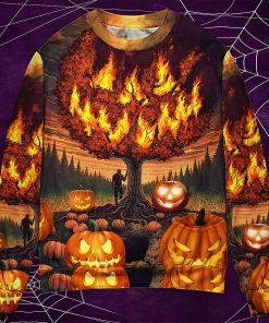 Halloween Pumpkin Burning Crazy Style Christmas Ugly Sweater, Sweatshirt Halloween Pumpkin Burning Crazy Style Christmas Ugly Sweater, Sweatshirt