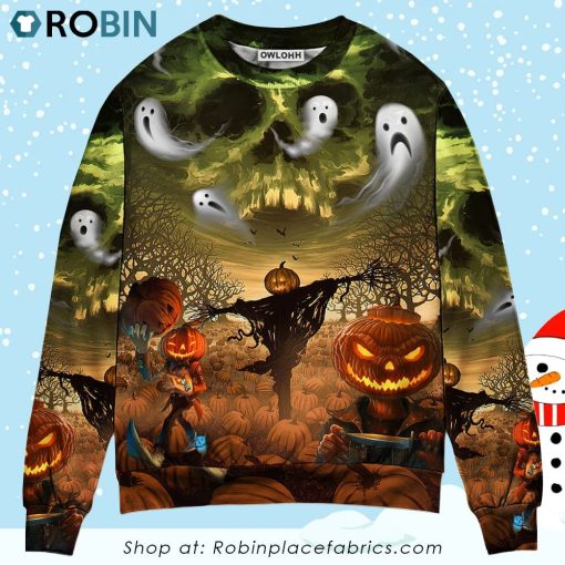Halloween Pumpkin Crazy Ghost Style Christmas Ugly Sweater, Sweatshirt