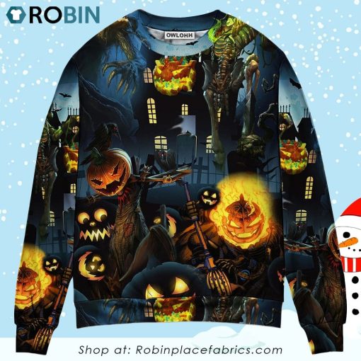 Halloween Pumpkin Scary Sky Night Ugly Christmas Sweater