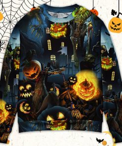Halloween Pumpkin Scary Sky Night Ugly Christmas Sweater